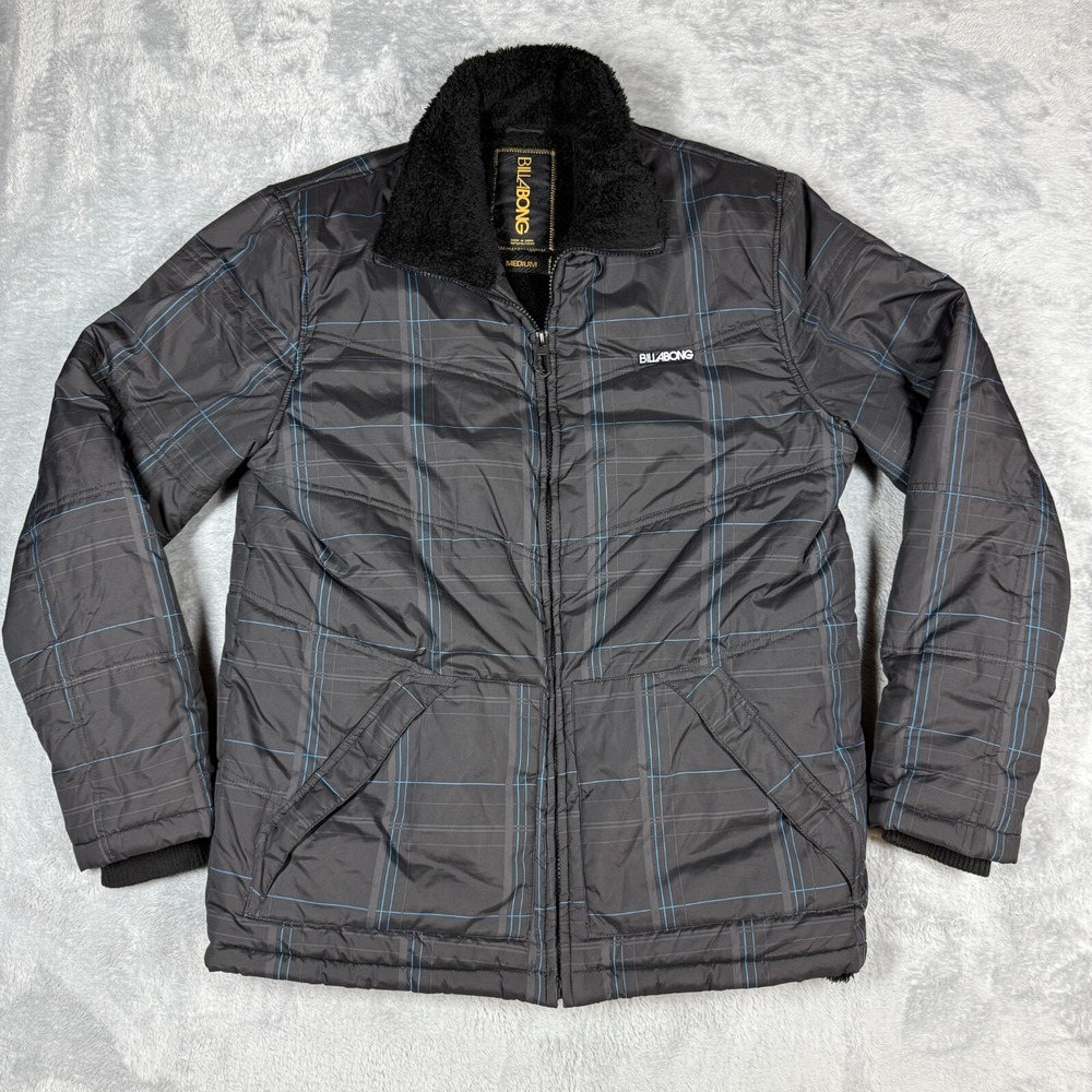 Billabong Coat Jacket Men‎ M Black Plaid Sherpa Lining Winter Y2K Street No Hood